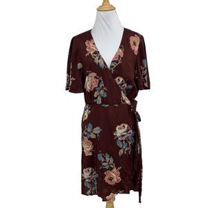 Show Me Your Mumu Dress Womens L Large Burgundy Floral Short Sleeve Andrea Wrap